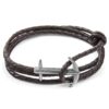 Admiral Anchor Silver and Braided Leather Bracelet - Dark Brown