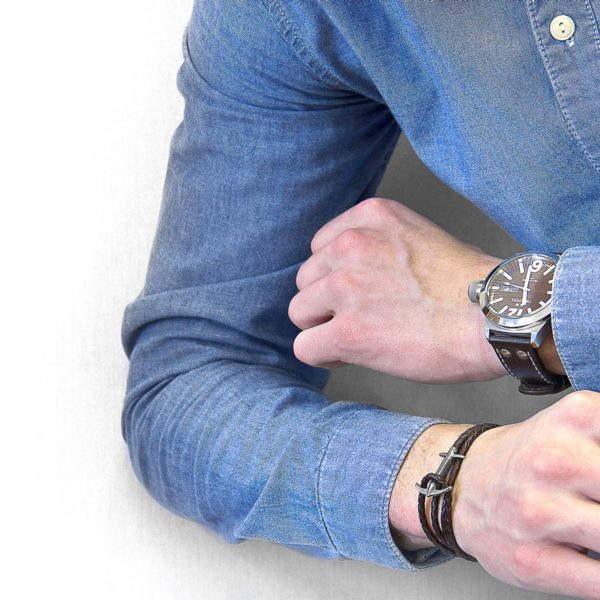 Admiral Anchor Silver and Braided Leather Bracelet - Dark Brown – Image 3